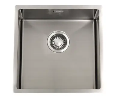 ABK Bingara sekély, mozgássérültek számára alkalmas rozsdamentes acél mosogató 10 cm mély, 40x40 cm, síkbeépítésű, alsó beépítésű és felső beépítésű BIN4010FVI