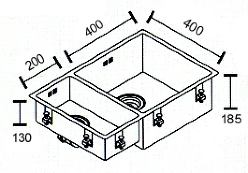 ABK Bingara nagy másfeles 1,5 rozsdamentes acél mosogató 20x40+40x40 cm süllyesztett beépítés alsó és felső beépítéssel BIN2040FVI