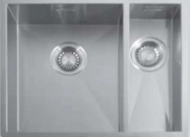 ABK Baronga másfél 1,5 rozsdamentes acél mosogatótálca 34x40+15x40 cm síkbeépítés, aláépítés és ráépítés BAR3415FVI
