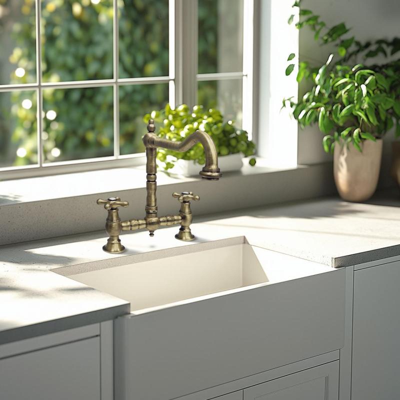 PB Nosztalgikus Konyhai Csaptelep Bronz derékszögű kifolyóval és csillag alakú fogantyúkkal PBN.BRO.H.ST