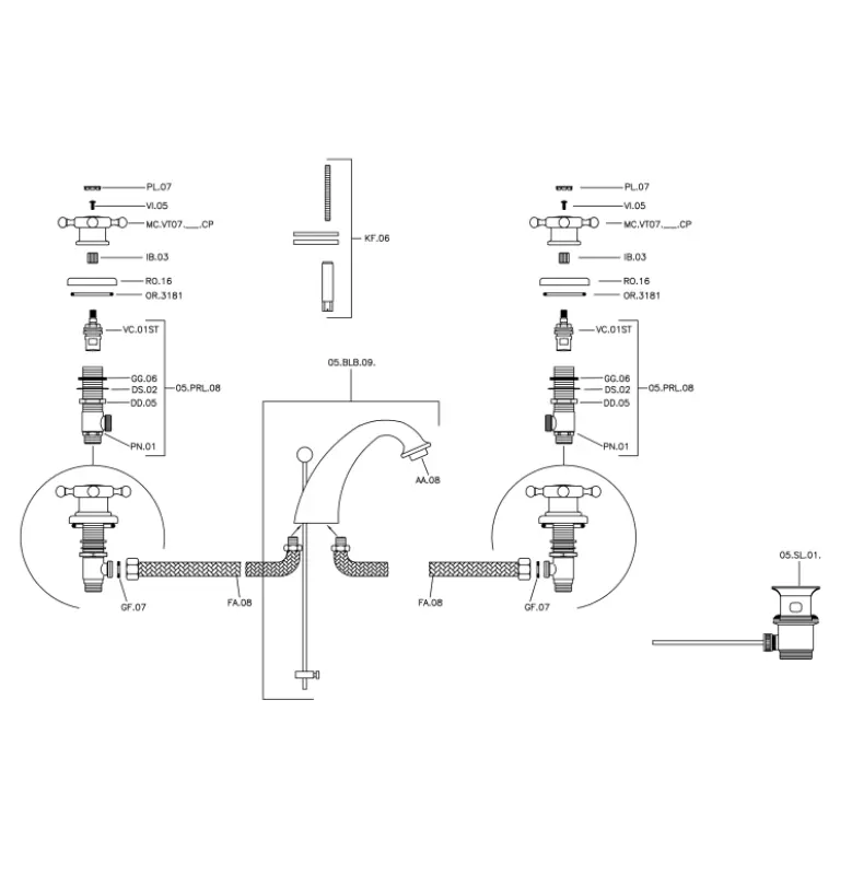 Huber Victorian 3 lyukú mosdócsaptelep Bronz VT00101027