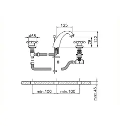 Huber Victorian 3 lyukas termosztátos mosdócsaptelep bronz VTT7101027