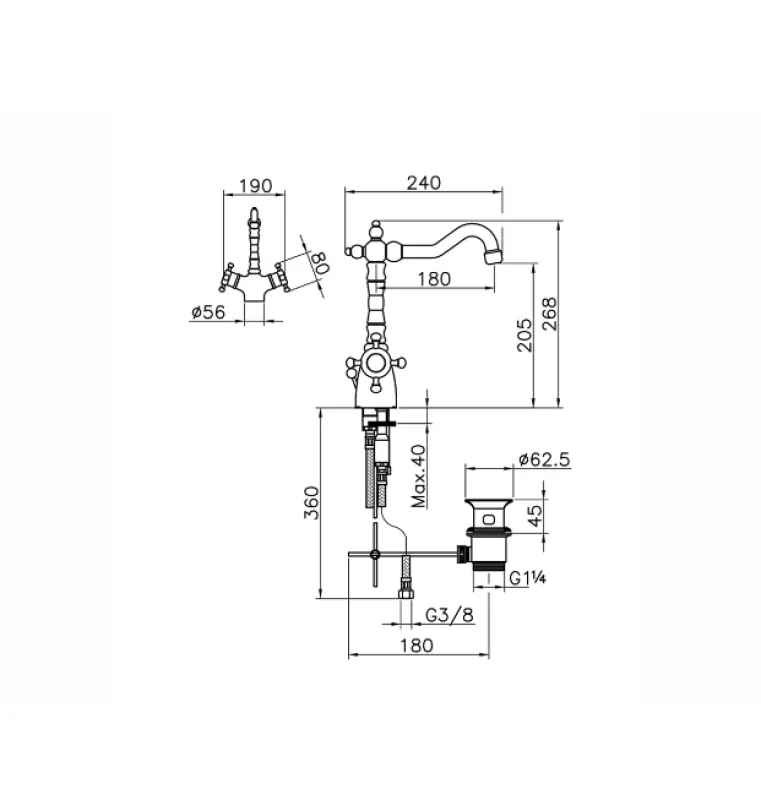 Huber Victorian Thermosztatikus Mosdó Csaptelep Rozsdamentes Acél VTT520102A