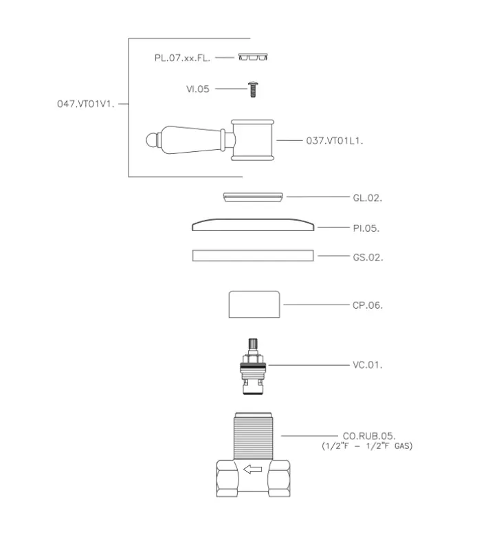 Huber Victoria beépíthető arany elzárószelep VT0003102G