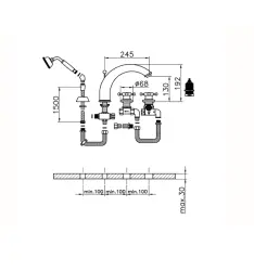 Huber Victorian 4-lyukú termosztatikus fürdőcsaptelep zuhanyszettel RVS VTT760102A