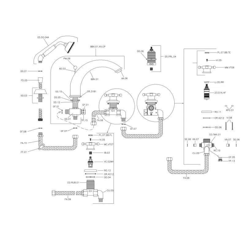 Huber Victorian 4-lyukú termosztatikus kádcsaptelep zuhanyszettel arany VTT760102G
