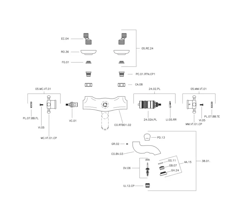 Huber Victorian Termosztatikus Fürdőcsaptelep Rozsdamentes acél VTT270102A