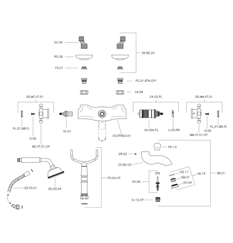 Huber Victorian Thermosztatikus Fürdőcsaptelep Zuhanyszettel Bronz VTT3301027