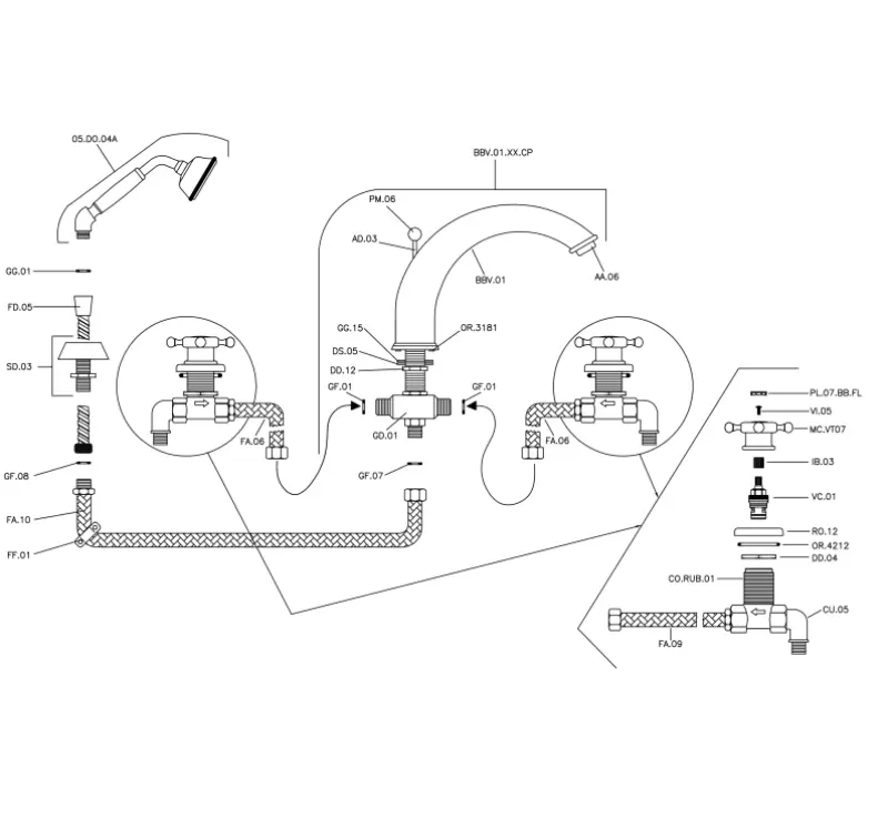 Huber Victorian 4 lyukú kádcsaptelep zuhanyszettel bronz VT00026027