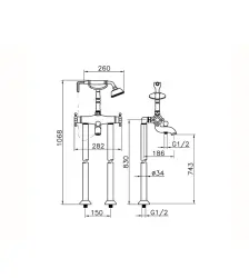 Huber Victorian Álló Termosztatikus Fürdőcsaptelep Zuhanyszettel Bronz VTT3901027