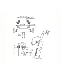 Huber Croisette Thermosztátos fürdőcsaptelep kézi zuhanyszettel Bronz CSD2701027