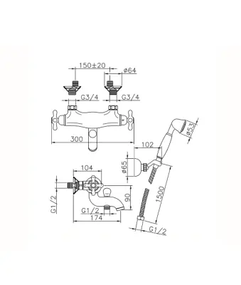 Huber Croisette Thermosztátos fürdőcsaptelep kézi zuhanyszettel Bronz CSD2701027