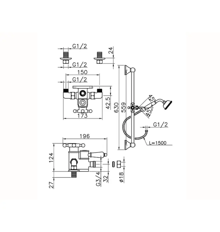 Huber Victoria Thermosztatikus Zuhanykészlet Króm 190R.VT01H.CR