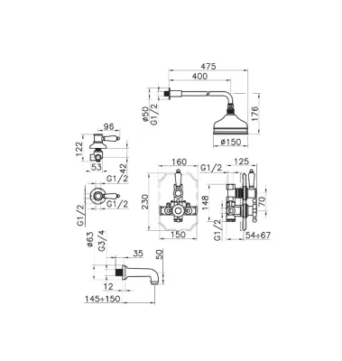 Huber Victorian Thermosztatikus Beépített Zuhanyszett RVS 916.VT01H.AC