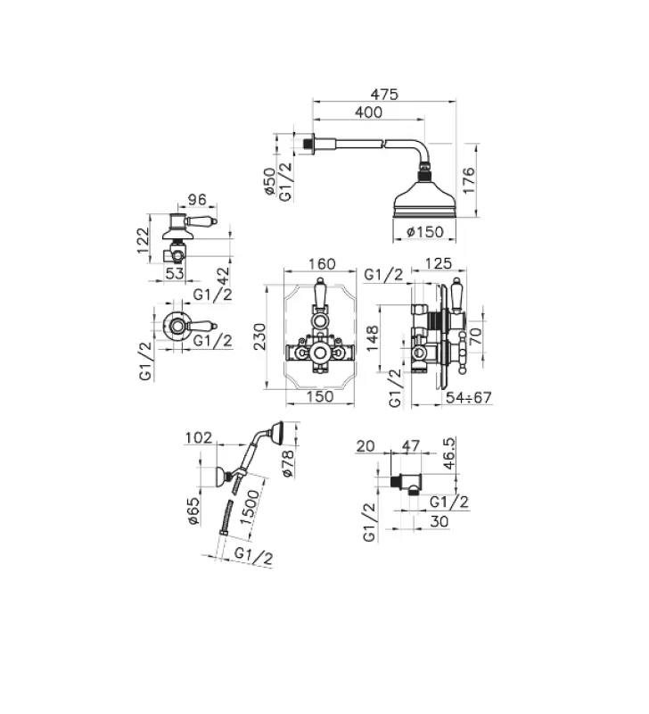 Huber Victorian Termosztatikus Beépített Zuhanykészlet Rozsdamentes Acél 913.VT01H.AC