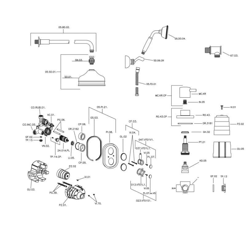 Huber Viktoriánus Termosztatikus Beépített Zuhanykészlet Arany 913.VT01H.AG