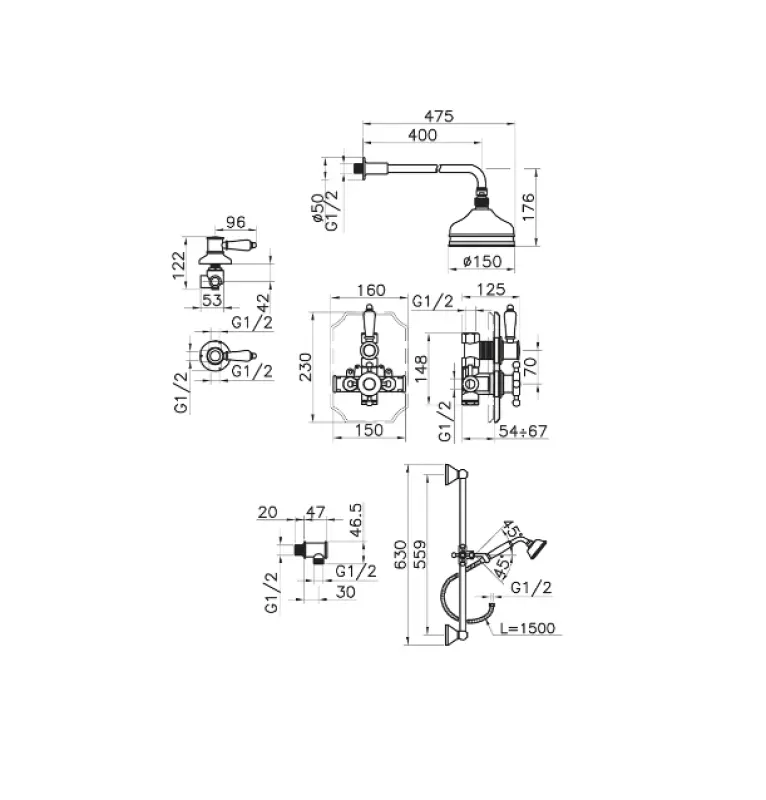 Huber Victorian Termosztatikus Beépített Zuhanykészlet Bronz 91.2VT01H.BA