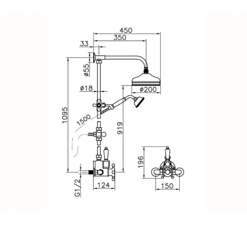 Huber Victorian Thermosztatikus Zuhanyszett 20 cm Arany 590.VT21H.AG