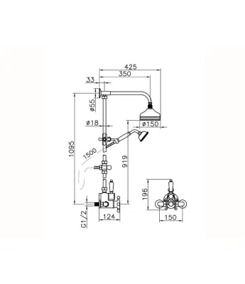 Huber Victoriai Termosztatikus Zuhanykészlet 15 cm Rozsdamentes Acél 590.VT01H.AC