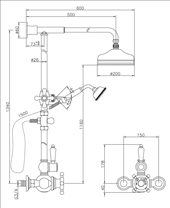 Huber Victoriai Termosztatikus Zuhanykészlet 20cm Bronz 590.VN21H.BA