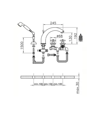 Huber Croisette 4-lyukú kádperem csaptelep Termosztátos Bronz CST7601027
