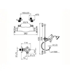 Huber Victoria Thermosztatikus Zuhanycsaptelep csúszó rúdszettel RVS VTS010102A