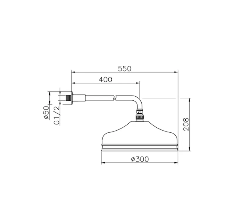 Huber Nostalgikus nagy klasszikus esőzuhany 30 cm rozsdamentes acél fali karral 612.03H.AC