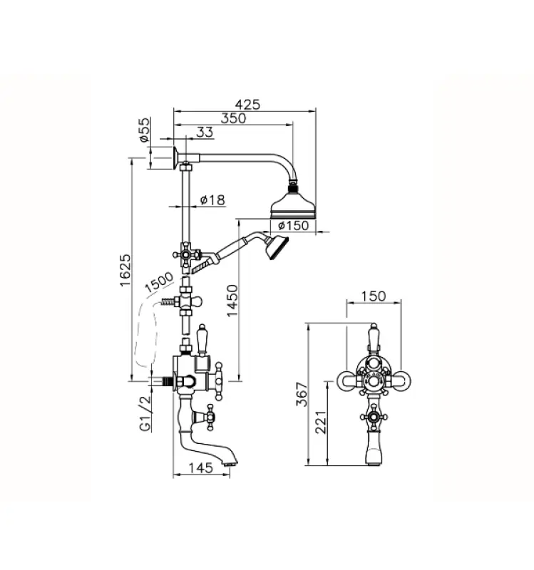 Huber Victoria Thermosztatikus Fürdő/Zuhanykészlet Króm 592.VT01H.CR
