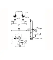 Huber Victoria Thermosztatikus Fürdőcsaptelep zuhanyszettel RVS VTS270102A