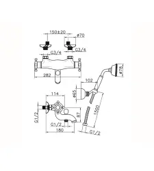 Huber Victoria Termosztatikus Fürdőcsaptelep Zuhanyszettel Bronz VTD2701027
