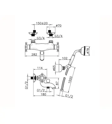 Huber Victoria Termosztatikus Fürdőcsaptelep Zuhanyszettel Bronz VTD2701027