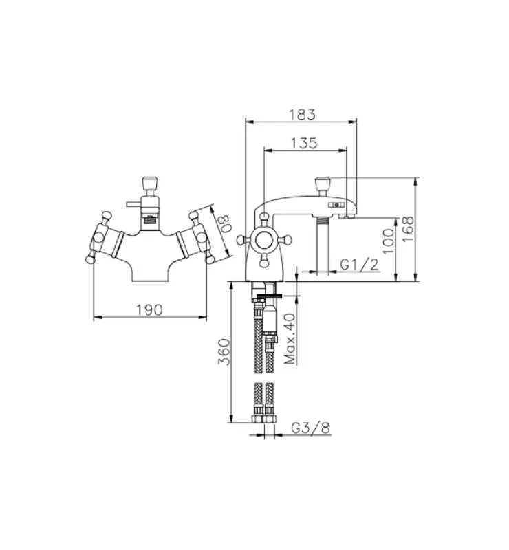 Huber Victorian Thermosztatikus Fürdőcsaptelep fürdőkád peremre szereléshez Arany VTT620102G