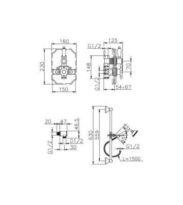 Huber Victoriai Termosztatikus Beépített Zuhanykészlet Bronz 910.VT01H.BA