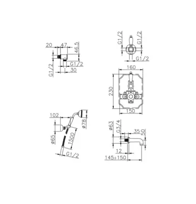 Huber Victorian Beépített Termosztátos Kád-Zuhany Készlet Króm 915.VT01H.CR