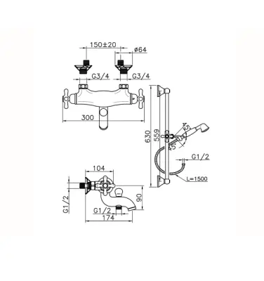 Huber Croisette thermostatische badmengkraan Chroom CSS2701021