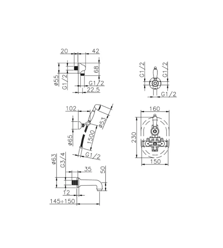 Huber Croisette Beépíthető Kádcsaptelep Készlet Arany 915.CS01H.AG
