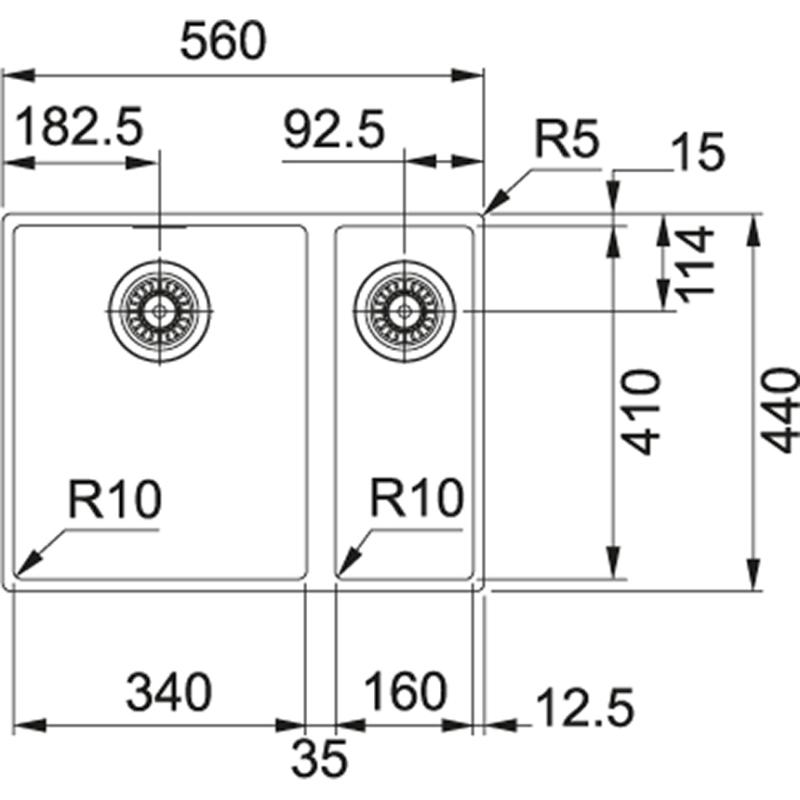 Franke Sirius 2 S2D 160 másfél 1,5 műanyag fehér mosogató 53,5x41cm alulról szerelhető 125.0252.219