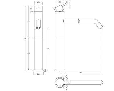 Waterevolution Flow hoge wastafelkraan voor waskommen inclusief click waste mat zwart T115PR