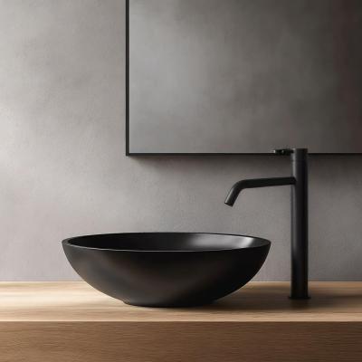 Waterevolution Flow hoge wastafelkraan voor waskommen inclusief click waste mat zwart T115PR