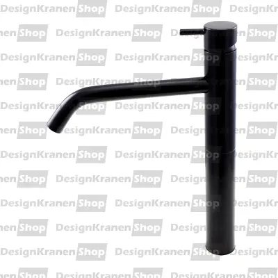 Waterevolution Flow hoge wastafelkraan voor waskommen inclusief click waste mat zwart T115PR