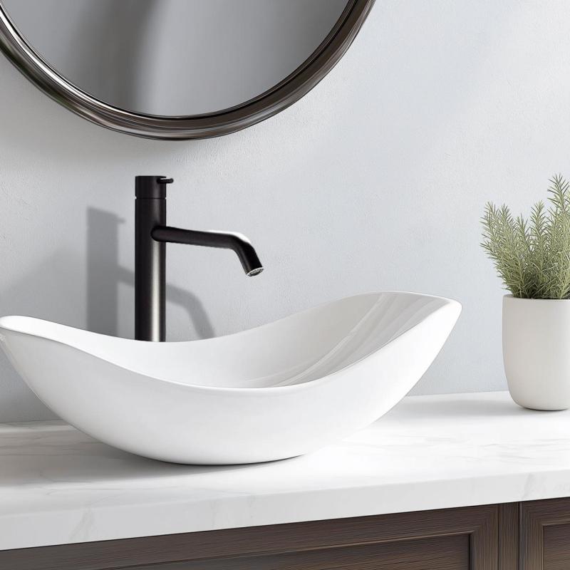 Waterevolution Flow hoge wastafelkraan voor waskommen inclusief click waste mat zwart T115PR