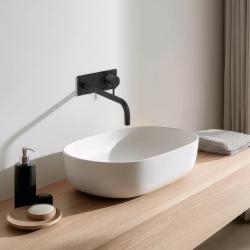 Waterevolution Flow ingebouwde wastafelkraan met afdekplaat mat zwart met uitloop 25 cm T1161BPR-25