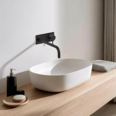 Waterevolution Flow ingebouwde wastafelkraan met afdekplaat mat zwart met uitloop 25 cm T1161BPR-25