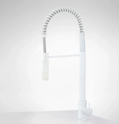 Waterevolution Flow semi-professionele keukenmengkraan mat wit met kolom en veer T157BR: Waterevolution Flow félig professzionális konyhai csaptelep matt fehér oszloppal és rugóval T157BR