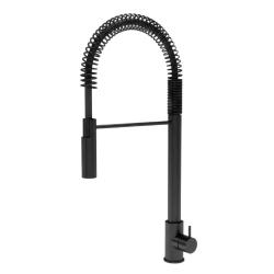 Waterevolution Flow semi-professional kitchen mixer tap, matte black with column and spring T157PR