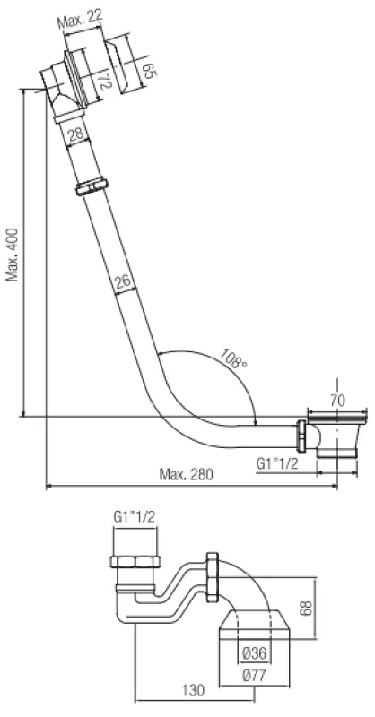 PB badlefolyó lánccal szabadon álló kádhoz bronz 1208590152