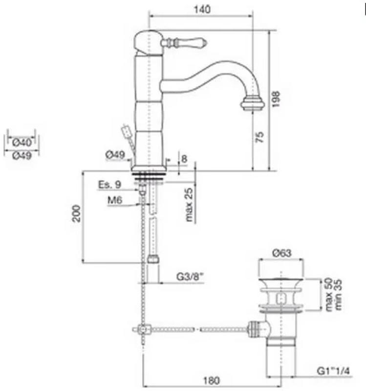 PB Classic klasszikus mosdókagyló csaptelep oszlop rozsdamentes acél 1208592582