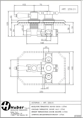 Huber Victoria Termosztatikus Beépített Zuhanyszett 20 cm-es esőzuhany Króm 1208679122