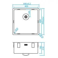 Caressi R10 rozsdamentes acél mosogatótálca 40x40cm aláépíthető, süllyesztett és ráépíthető CAPP40R10