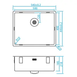 Caressi R10 rozsdamentes acél mosogató 50x40cm aláépített, munkalapszintű és ráépített CAPP50R10